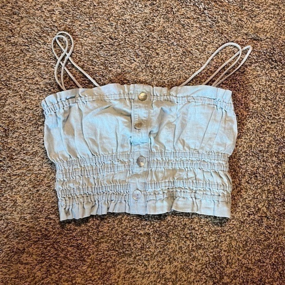Zara chambray smocked strappy crop top - Picture 1 of 4